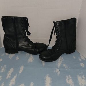 Black Lace-Up Combat Boots - Women's